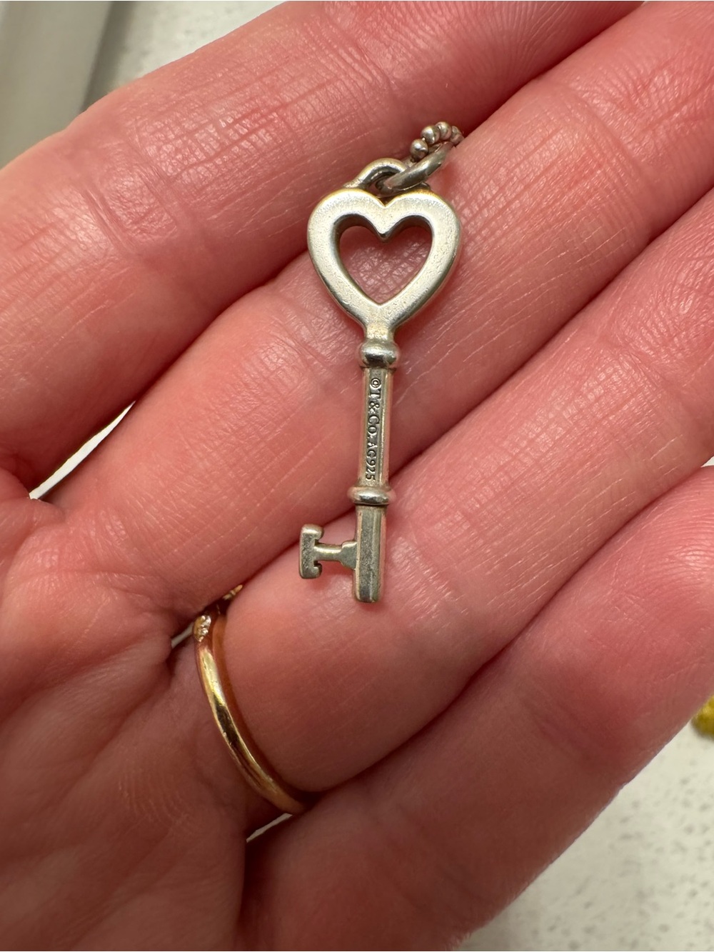 Tiffany & Co. Silver Heart Key Necklace with Blue Pouch - Picture 3 of 4